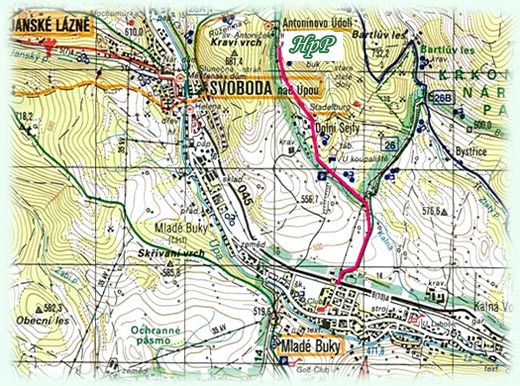 detailed map with the Forest Hotel (HpP to the North) indicated in green letters